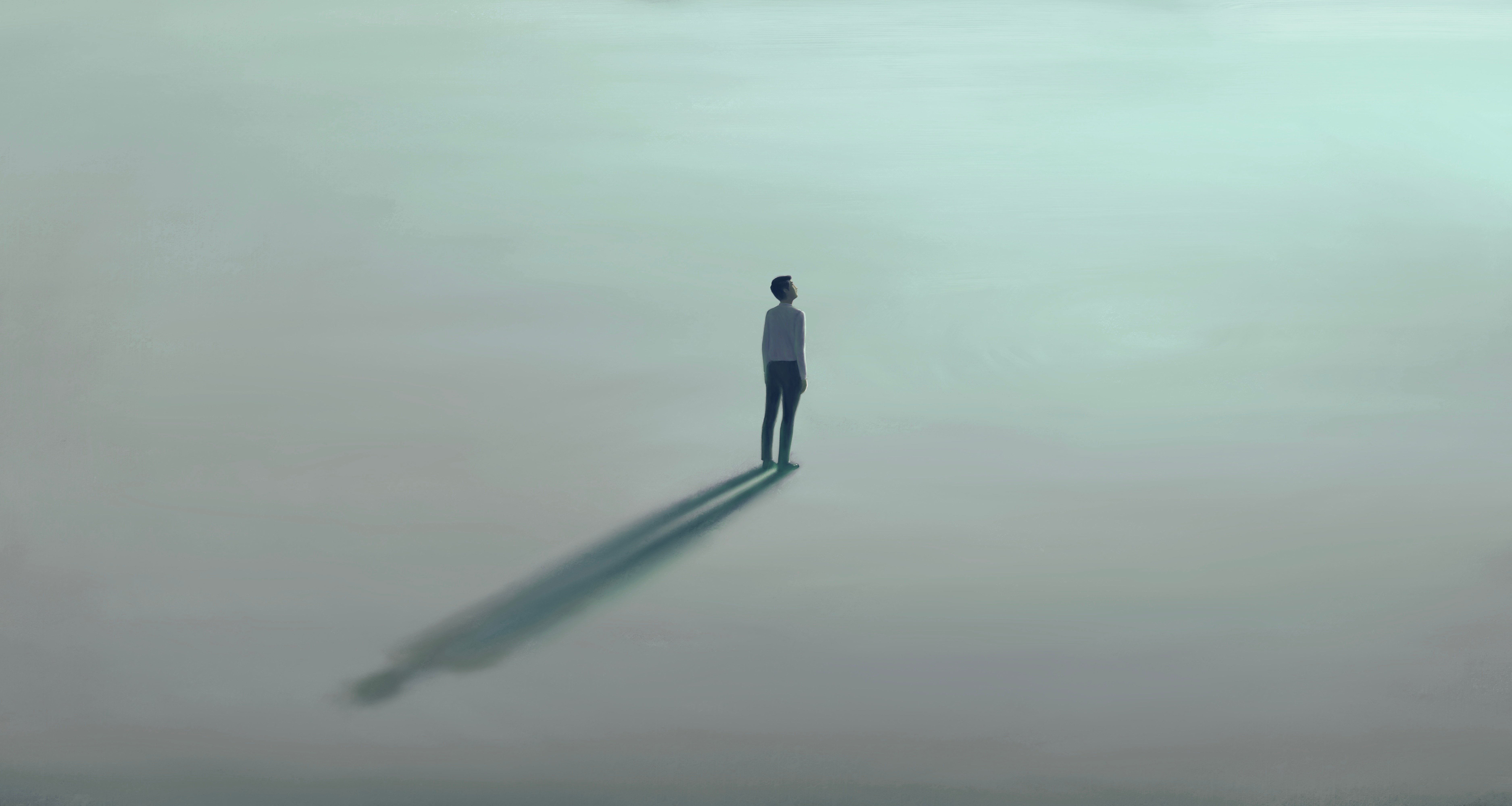 Lonely young man with the light. painting illustration By Jorm Sangsorn